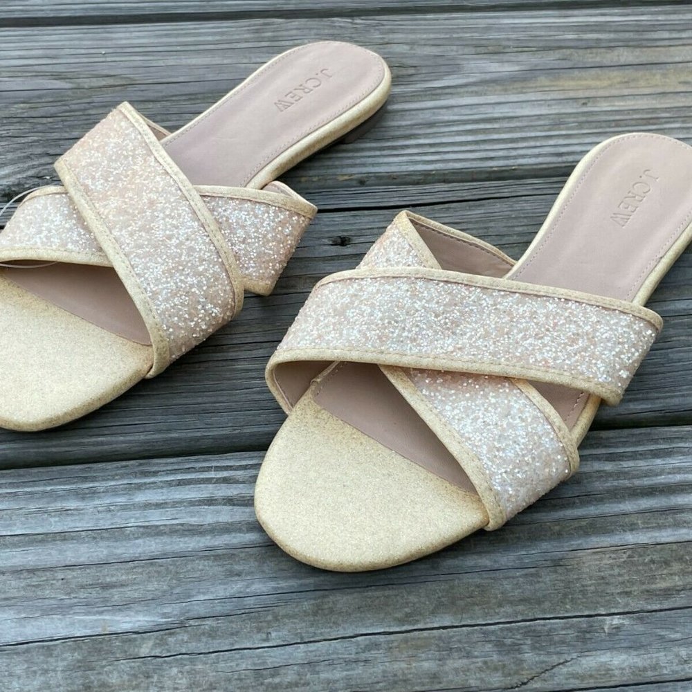 J. Crew Women Sandal Flat Shoes Sparkling man made Upper Gold Tone Size 10 - Picture 5 of 12